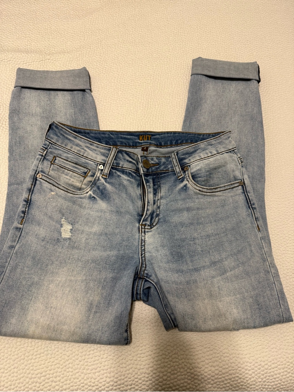KUT Women’s Light Wash Distressed Jeans - Casual Straight Leg - Picture 3 of 7